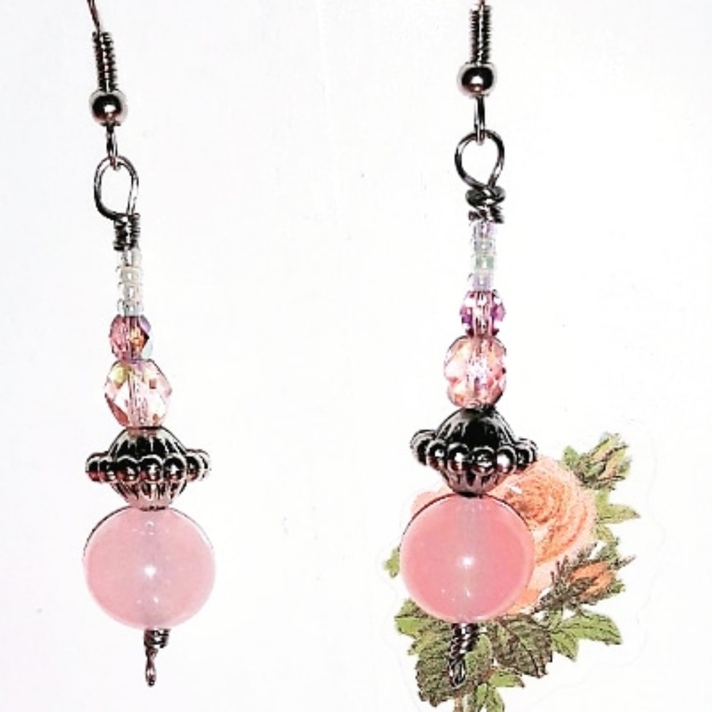 Rose Quartz Silver Earrings